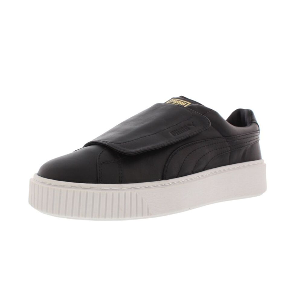 NWOB Puma Women's 8 Black Leather Pull On Sneakers Basket Platform Velcro Strap